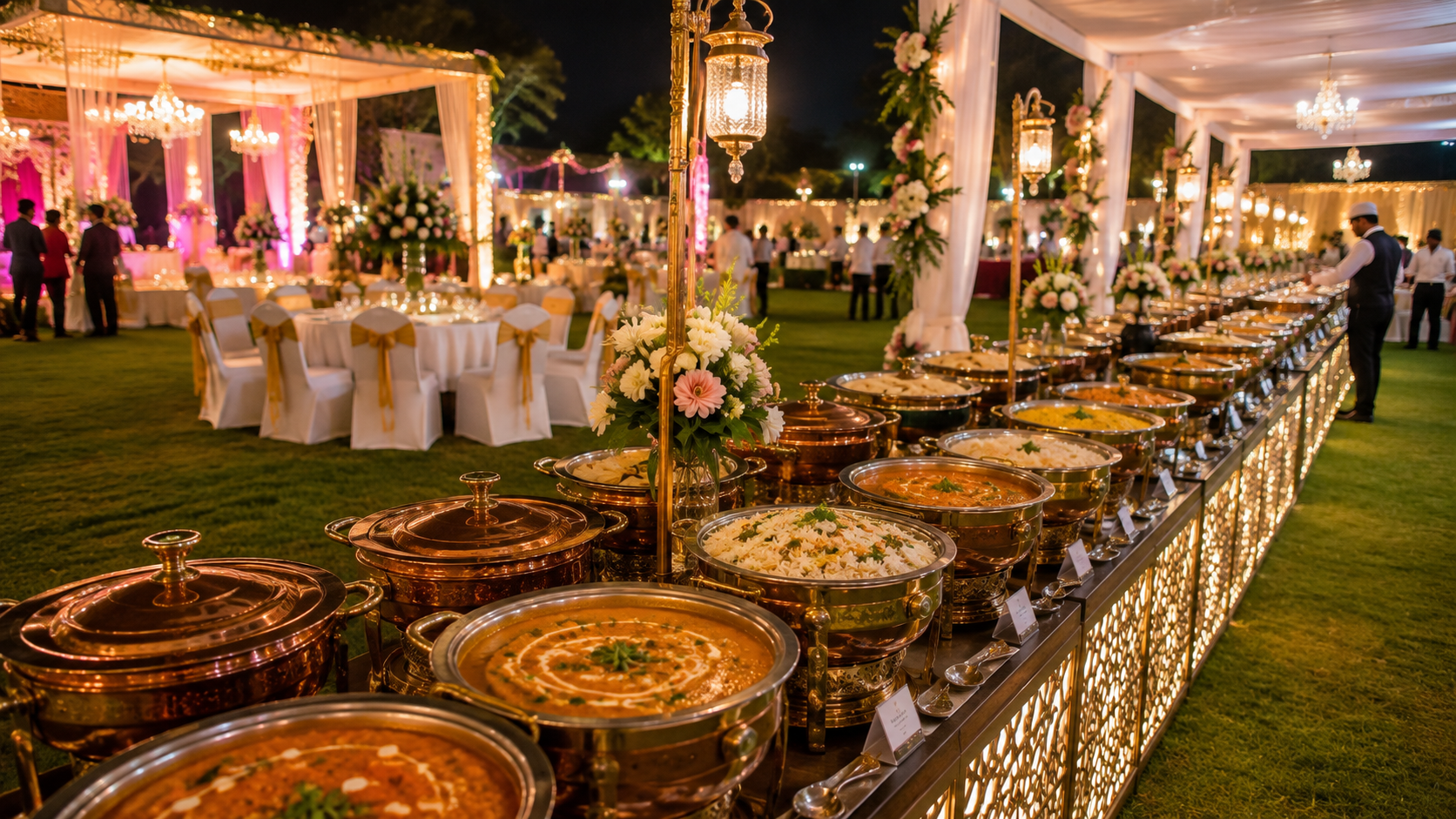 Outdoor catering buffet prepared for guests